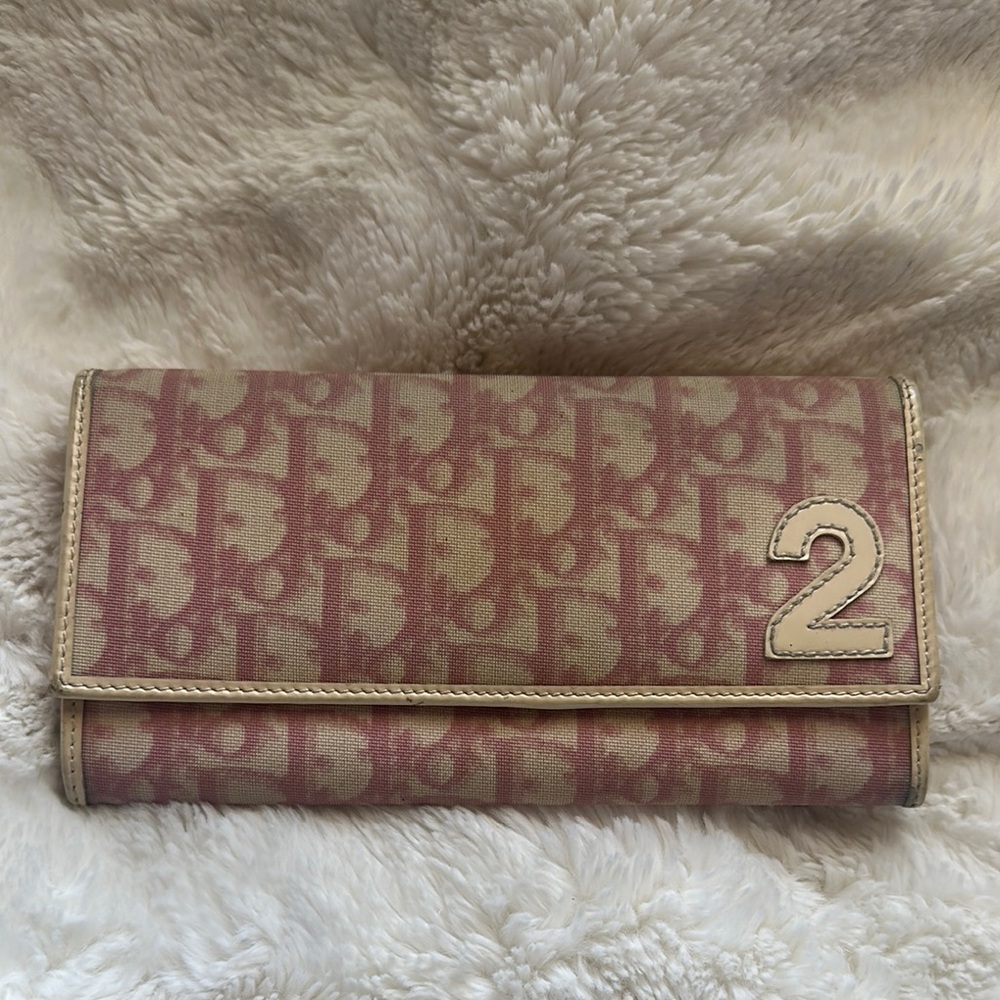 DIOR Pink Cream Varsity 2 vintage Trotter authentic Snap/Flap wallet